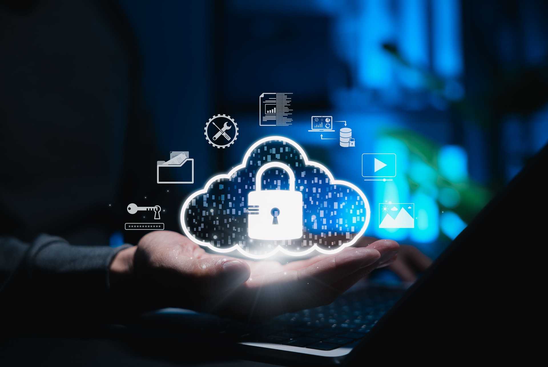 technology, representing cybersecurity, privacy, and secure cloud storage.